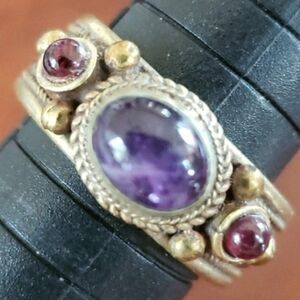 Artisan Tri-Metal Amethyst & Garnet Statement Ring | SIZE 10